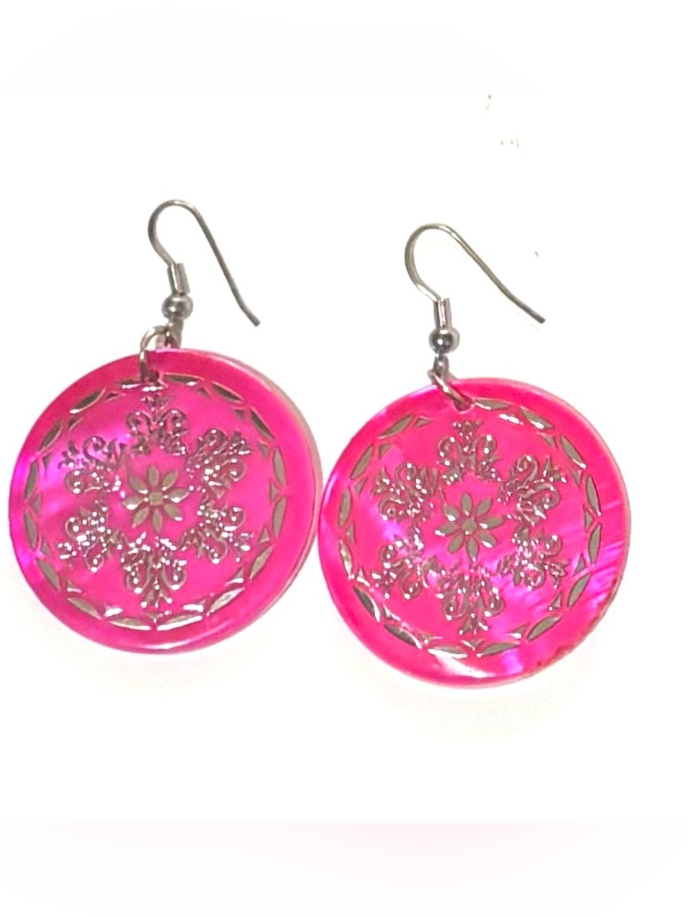 Hot shells Pink Floral Disc Drop Earrings - Women Jewelry